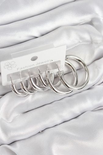 Hobibahçem MEYEB688a1b938136c4cd65036a1e-BLMY Mey İthalat Pirinç Halka Model Gümüş Renk Kadın Set Küpe Çok Renkli