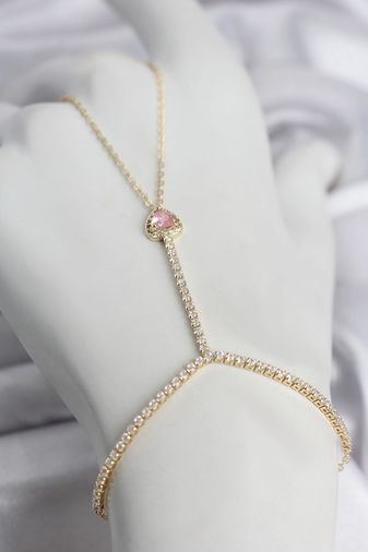 Hobibahçem MEYEB6a2951de4293f225c5088474-BLMY Mey İthalat Gold Renk Pirinç Zirkon Taşlı Pembe Kalp Model Şahmeran Çok Renkli