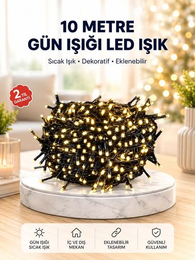 Hobibahçem MEYTDUCZ10MLED-7-BLMY Mey İthalat 10 Metre Led Işıklı Dekoratif Parti Ve Kutlama Aydınlatması Çok Renkli