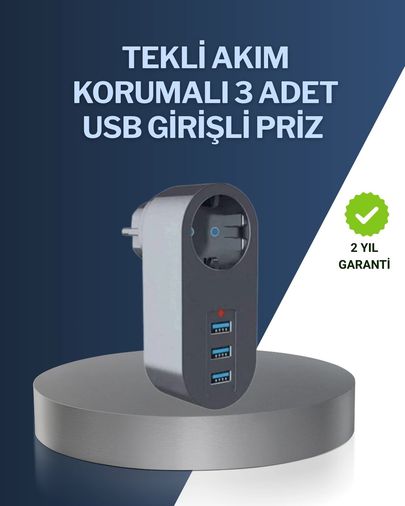Hobibahçem MEYTDUCZZZ3400PRİZ-2-BLMY Mey İthalat Çocuk Korumalı Termal Priz 3'lü Usb Şarj Ve Akım Koruması 0-2