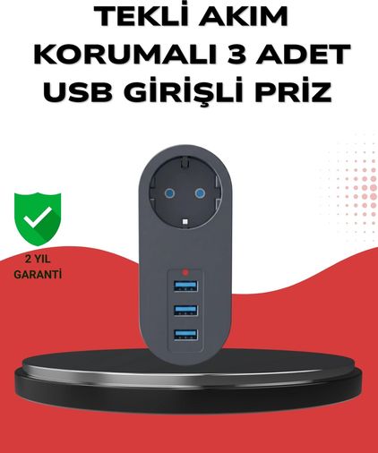 Hobibahçem MEYTDUCZZZ3400PRİZ-3-BLMY Mey İthalat Isıya Dayanıklı 3 Usb Portlu Güvenlikli Priz Akıllı Enerji Yönetimi 0-2