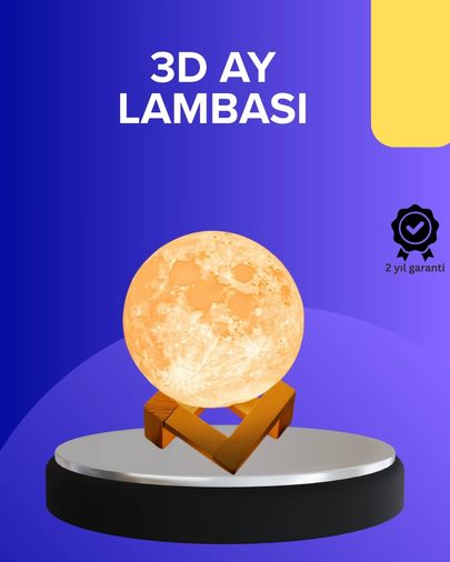 Hobibahçem MEYTDUCZZZDOKUNMATİKBUHARLIAYIŞIĞI-BLMY Mey İthalat 16 Renkli 3D Baskılı Ay Lambası Ahşap Standlı Çok Renkli