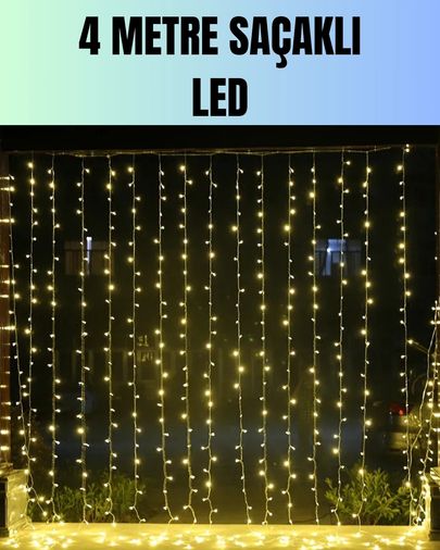 Hobibahçem MEYTDUCZZZKSAÇAKLI4METREPERDELED-1-BLMY Mey İthalat 4 Metre Yılbaşı Şelale Led Perde Işık Ev Bahçe Dekor Çok Renkli