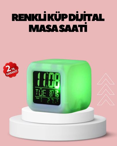 Hobibahçem MEYTDUCZZZKÜPÇALARSAAT-4-BLMY Mey İthalat Kronometre Ve Takvim Destekli Renk Değiştiren Led Dijital Küp Saat Çok Renkli