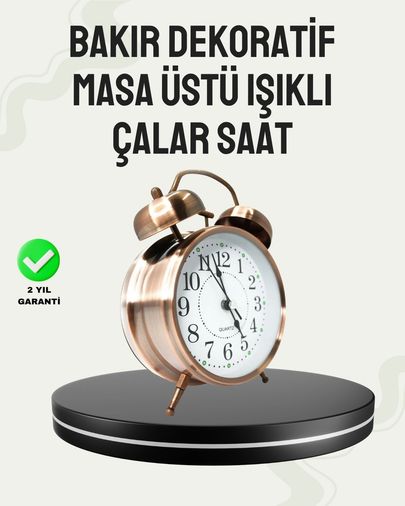 Hobibahçem MEYTDUCZZZKURMALISAATBRONZ-3-BLMY Mey İthalat Nostaljik Büyük Boy Metal Masa Saati Bronz Kaplama Ve Yüksek Sesli Alarm Çok Renkli