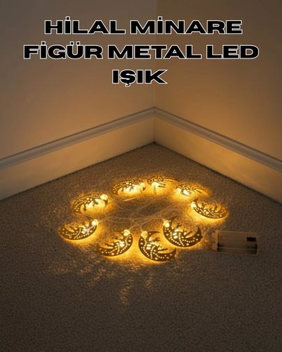 Hobibahçem MEYTDUCZZZMİNARERAMAZANLEDIŞIK-3-BLMY Mey İthalat Dekoratif Minareli Hilal Led Işık Metal Gövdeli Ramazan Aydınlatma Çok Renkli