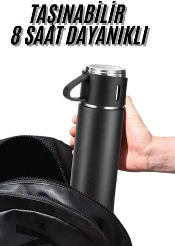 Hobibahçem MEYTDUUCZZZTERMOSSETİİ1-BLMY Mey İthalat Termos Seti 3'lü Bardak Seti Isı Dayanıklı Siyah Paslanmaz Çelik Vakumlu Çok Renkli