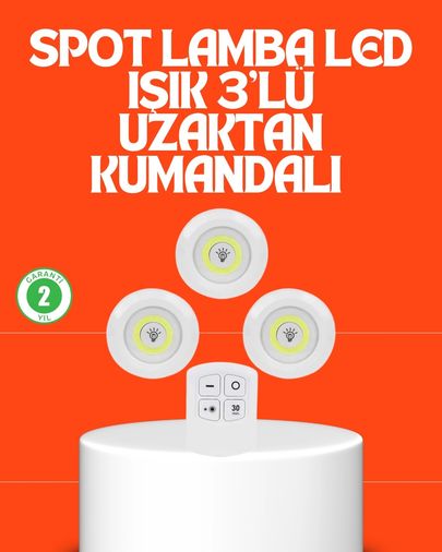 Hobibahçem MEYTDXUCZ3LÜLAMBA-1-BLMY Mey İthalat Kablosuz 3 Lü Spot Led Lamba Seti Uzaktan Kumandalı Enerji Tasarruflu Aydınlatma Çok Renkli