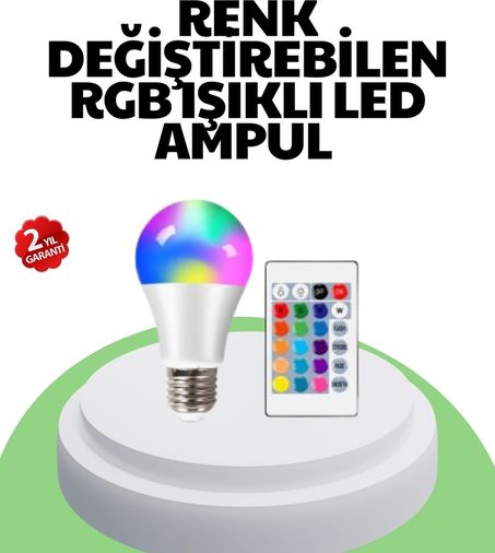 Hobibahçem MEYTDXUCZRGBLAMBA-2-BLMY Mey İthalat 2025 Rgb Led Ampul Uzaktan Kumandalı Renkli Işık A Kalite Çok Renkli