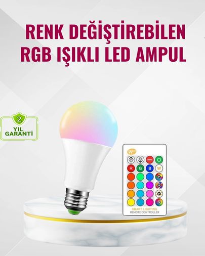 Hobibahçem MEYTDXUCZRGBLAMBA-3-BLMY Mey İthalat Rgb Uzaktan Kumandalı Led Ampul 16 Renk Dekoratif Aydınlatma Çok Renkli