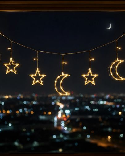 Hobibahçem MEYTDXXUCZZZAYYILDIZRAMAZANLEDİİ-BLMY Mey İthalat Büyük Ay Yıldız Led Ramazan Süsü Sıcak Beyaz Dekoratif Işık Çok Renkli