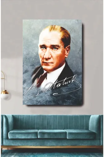 HOMEARTHS ATATÜRKKANVASTABLO000 Atatürk Imzalı Kanvas Tablo