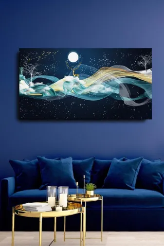 HOMEARTHS HAKT004 Dekoratif Soyut Altın Geyik Sürreal Kanvas Duvar Tablosu 120X60Cm Büyük Boy Tablo