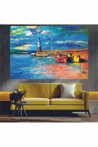 HOMEARTHS HASDT036 Deniz Feneri Temalı Dekoratif Duvar Tablosu