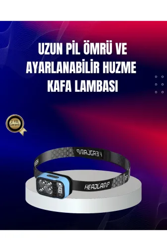 Hsc bilişim klt8912733176728 Süper Parlak Led Kafa Feneri 3 Renk 53 Mod Type C Şarjlı