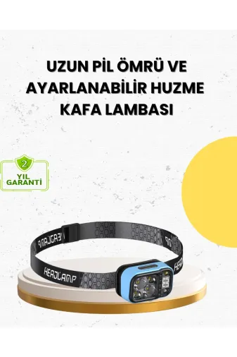 Hsc bilişim klt8912733312379 Üç Renkli Led Kafa Feneri 53 Mod Güç Göstergeli Type C Şarjlı