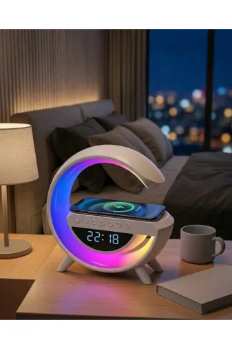 Hsc bilişim klt8912733432794 Kablosuz Şarjlı Led Işıklı Masa Saati Bluetooth Hoparlör Alarm Fonksiyonlu