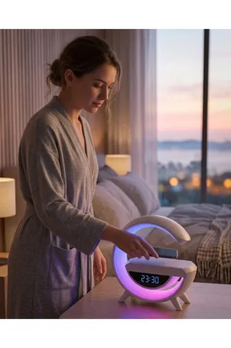 Hsc bilişim klt8912733650112 Çok Fonksiyonlu Kablosuz Şarjlı Saat Hoparlör Rgb Işık Ve Alarm Özellikli