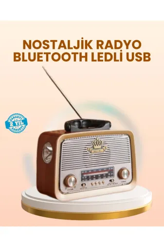 Hsc bilişim klt8912733790894 Eskitme Tasarımlı Ahşap Bluetooth Radyo Led Aydınlatmalı