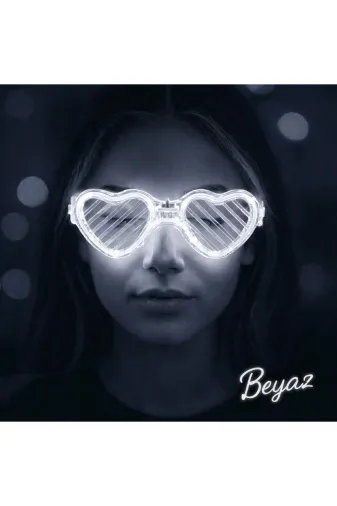 Hsc bilişim mptSM20SM16F009-B Beyaz Led Işıklı Kalp Gözlük – 3 Modlu Parti Glow Gözlüğü