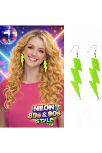 Hsc bilişim mptSM20SM16SMR-G139-YSL 80’Ler 9039Lar Retro Neon Yeşil Şimşek Küpe 10 Cm