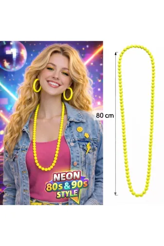 Hsc bilişim mptSM20SM16SMRG138-S Neon Sarı Boncuk Kolye 80 Cm – Retro 80’Ler 90’Lar Parti Aksesuarı