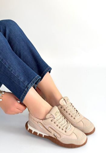 Huer Bej Nubuk Bağcıklı Spor Ayakkabı