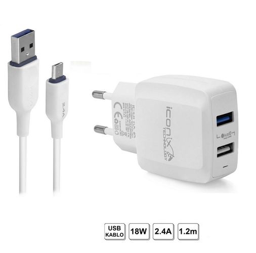 İCONİX ArsCH01 İconix Şarj Aleti Seti Micro Usb Kablo Ve Başlık 2.4A 18W