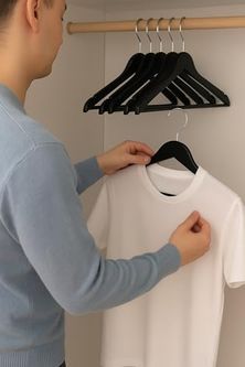 ideal standart 57855210125167080184975 24 Adet Ahşap Görünümlü Plastik A Kalite Siyah Elbise Askı 6998
