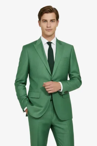 İki Parça Slim Fit Tek Düğmeli Yeşil Erkek Takım Elbise - Wessi