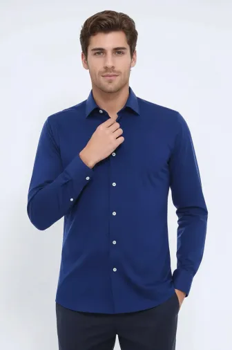 İndigo Slim Fit Erkek Gömlek | Wessi - S / Lacivert