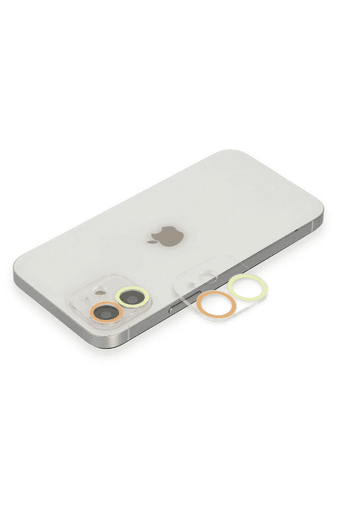 iPhone 12 Mini Renkli Kamera Lens Koruma Cam - Sarı-Turuncu