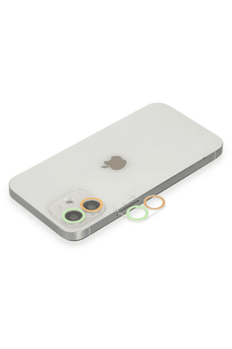 iPhone 12 Renkli Kamera Lens Koruma Cam - Turuncu-Yeşil