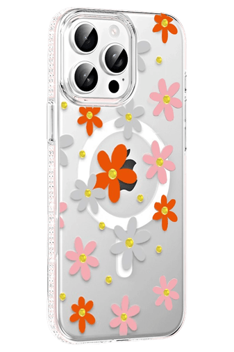 iPhone 14 Pro Max Floral Magsafe Kapak - Turuncu