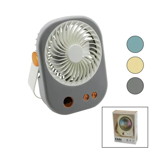 IŞIKLI MİNİ FAN MASA ÜSTÜ USB ŞARJLI 2İN1 KULP=TAŞIMA - DURUŞ 3 KADEME HIZ 15.5X12CM BJJ-565 (4745)