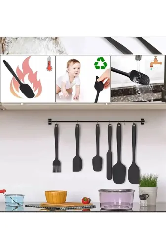 Isıya Dayanıklı Yanmaz Yapışmaz Silikon Spatula Seti 6 Parça Siyah