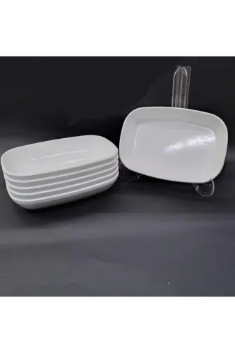 İstoç Türk es-2021--11--03--16 12 Adet Beyaz Melamin Kayık Tabak 17X12Cm Orta Boy Salata Tabağı Günlük Kullanım
