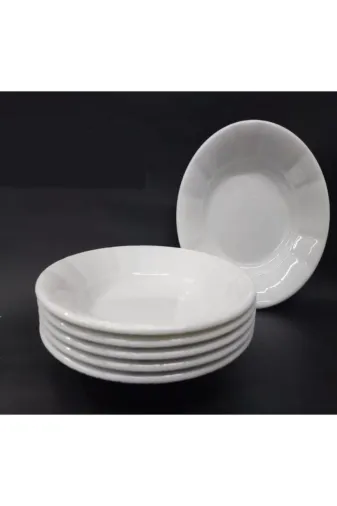 İstoç Türk es-2021--11--03--28 12 Adet Beyaz Oluklu Melamin Çukur Yemek Tabağı 18X3Cm Pilav, Kuru Nohut Çok Hesaplı Sulu Yemek Kabı