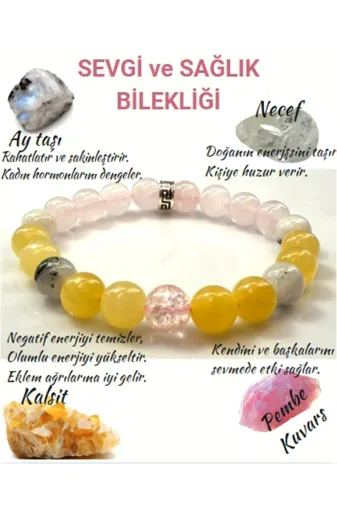 Jewel sarıpembe1 Pozitif Enerj Bilekliği- (Aytaşi, Necef, Kalsit Ve Pembe Kuvars) Sertifikalı