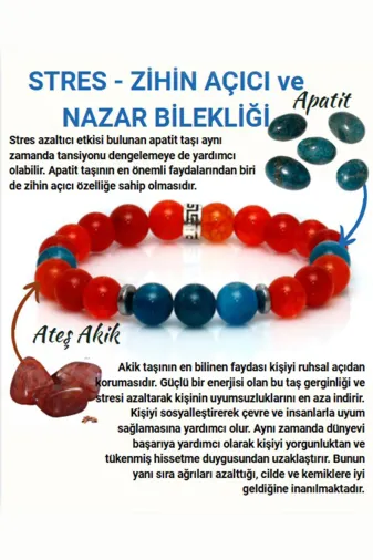 Jewel sarıpembe1 Stres Zihin Açici Nazar Bilekliği -%100 Doğaltaş (Ateş Akik-Apatit) Doğal Taş Bileklik