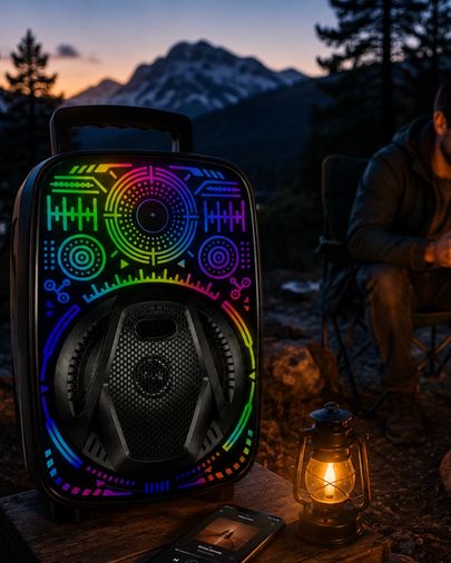 just cheap store 126690515 8 İnç Karaoke Hoparlör Usb Aux Fm Destekli Işıklı Speaker