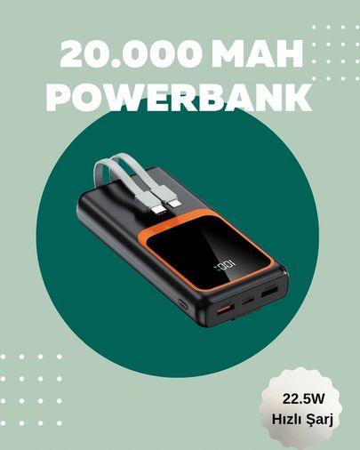 just cheap store 25DYMUCZZZ20.000POWERHIZLI1-4 Dijital Ekranlı 20.000 Mah Powerbank 22.5W Hızlı Şarj + Çoklu Bağlantı Seçeneği Antrasit Melanj