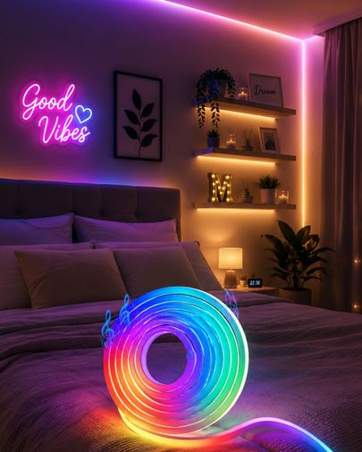 just cheap store 25DYMUCZZZ5MTRELEDIŞIK-2 Usb Girişli Rgb Neon Şerit Led Tv Oda Masa Dekor Işığı Açık Mavi