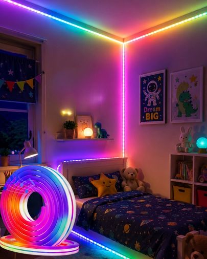just cheap store 25DYMUCZZZ5MTRELEDIŞIK-4 16 Milyon Renk Rgb Neon Şerit Led İç Ve Dış Mekan Dekor Işığı Açık Mavi