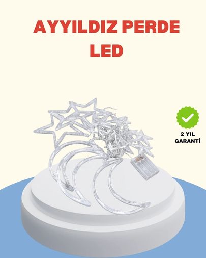 just cheap store 25DYMUCZZZAYYILDIZPERDELEDD-4 Yıldız Ay Tasarımlı Prizli Perde Led Işık İç Mekan Dekoru Açık Mavi