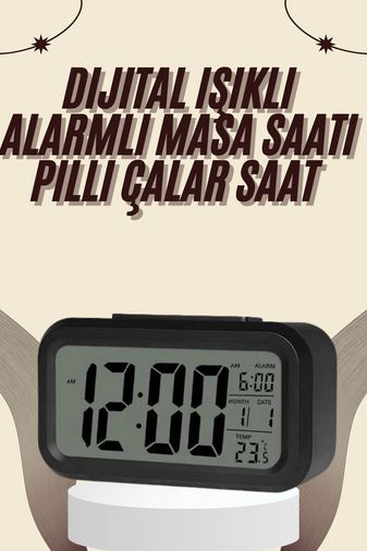 just cheap store 25DYMUCZZZDİJİTALMASASAATİİİİİİİ3 Dijital Masa Saati Termometreli Takvim Çalar Saat Led Ekran Pilli Antrasit Melanj 64775499