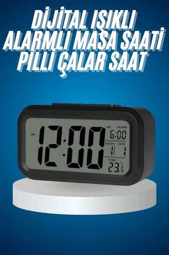 just cheap store 25DYMUCZZZDİJİTALMASASAATİİİİİİİ4 Işıklı Dereceli Masa Ofis Saati Alarmlı Termometre Takvim Çalar Saat Antrasit Melanj