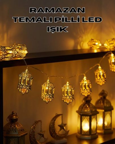 just cheap store 25DYMUCZZZFENERRAMAZANLEDIŞIK-1 Pilli Ramazan Işıkları Altın Renk Fener Figürlü Led Süsleme Açık Mavi