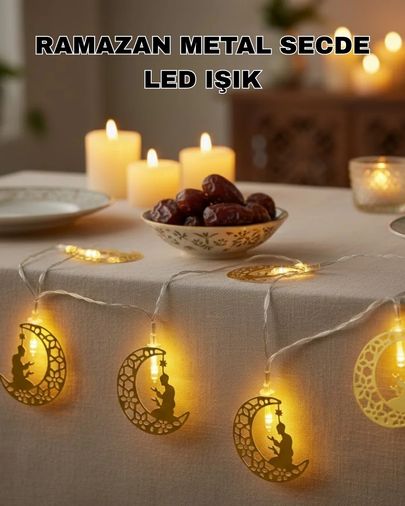 just cheap store 25DYMUCZZZSECDERAMAZANLEDIŞIK-2 Ramazan Temalı Ay İçinde Secde Eden Adam Led Peri Işığı Açık Mavi