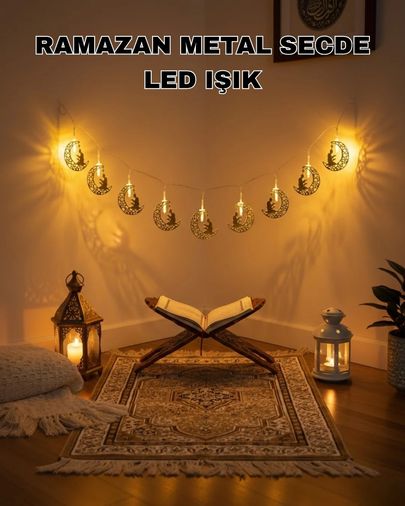 just cheap store 25DYMUCZZZSECDERAMAZANLEDIŞIK-3 Ay Ve Secde Tasarımlı Sıcak Beyaz Led Ramazan Işığı Açık Mavi